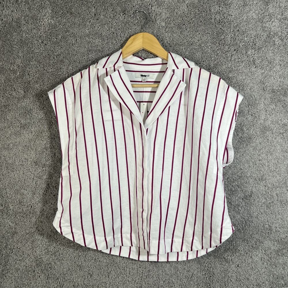 Madewell Women’s White Striped Sleeveless Top XXS Linen Blend Casual Tank Shirt